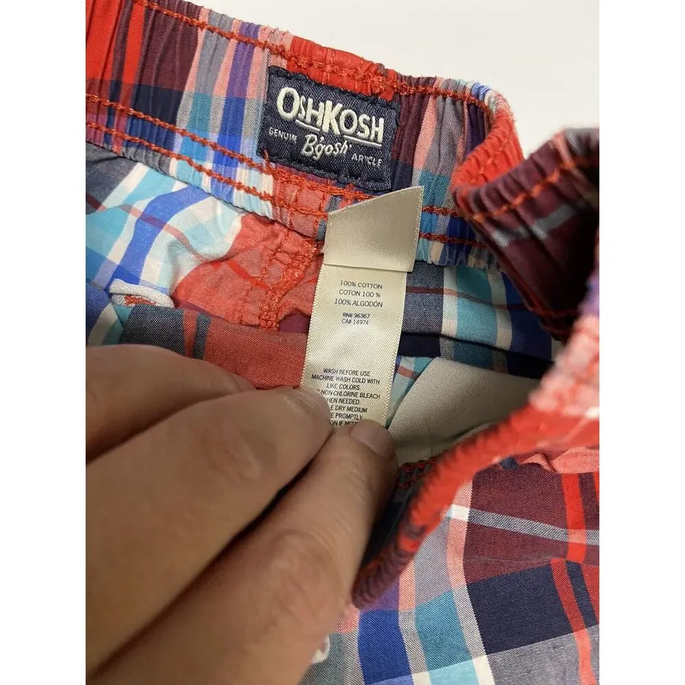 OshKosh Boys‎ Shorts Sz 3T Red Blue White Plaid Elastic Waist